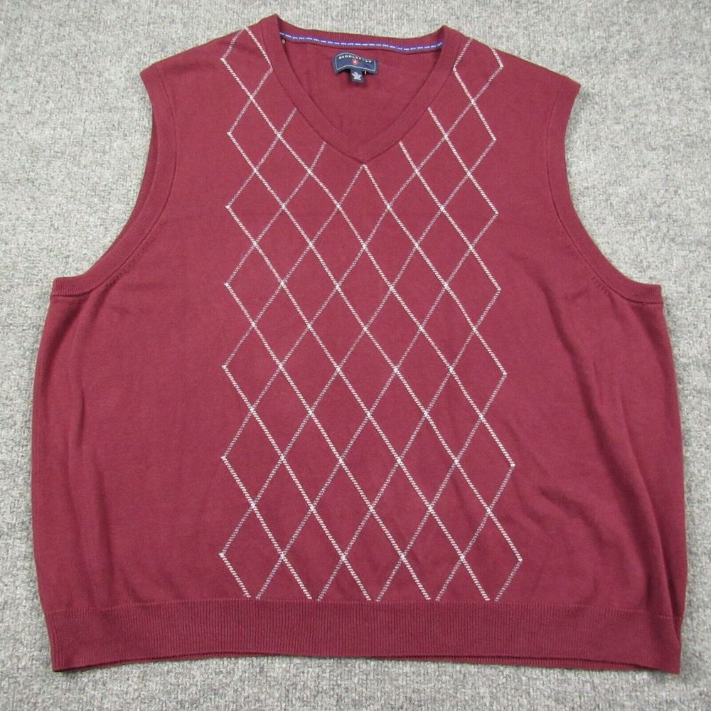 Saddlebred Sweater Vest Mens XXL Burgundy Argyle Outline Pattern Cotton‎